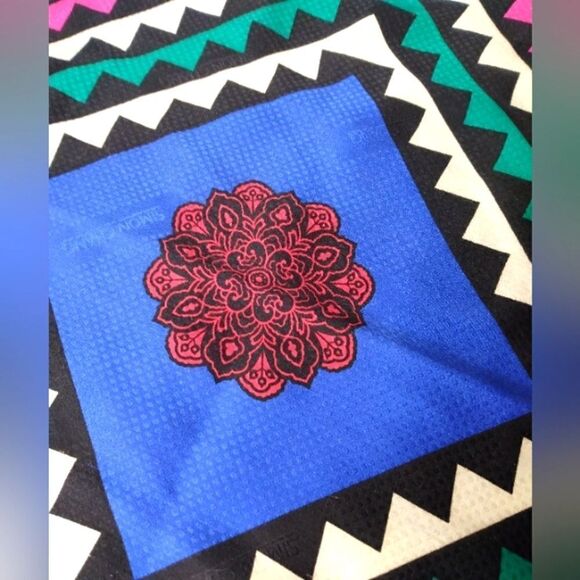 Simon Chang Large Vintage Silk Scarf Floral Geometric Rolled Hem 34" x 34" - Picture 8 of 16